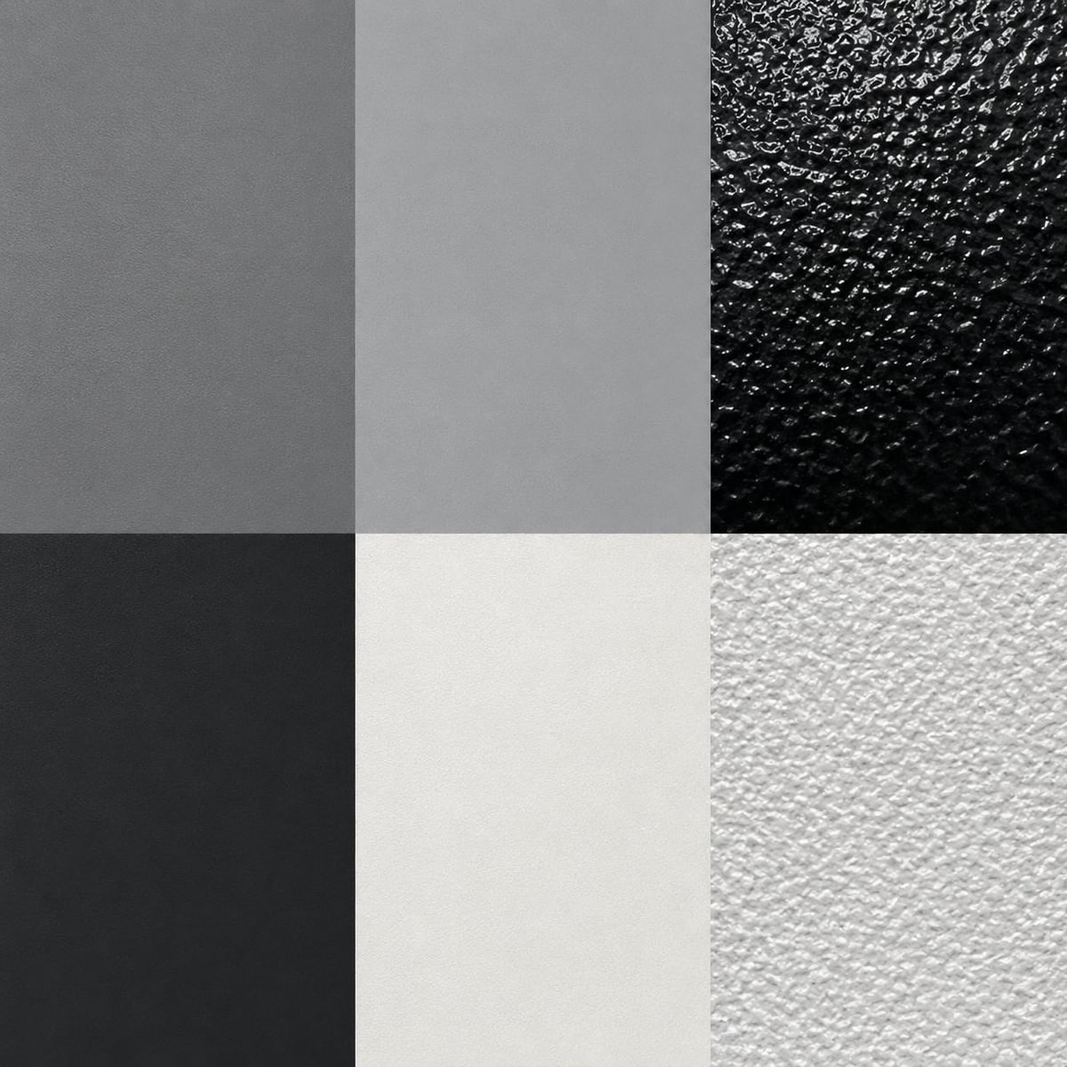 The six brushed-metal frame finishes, shown as swatches.